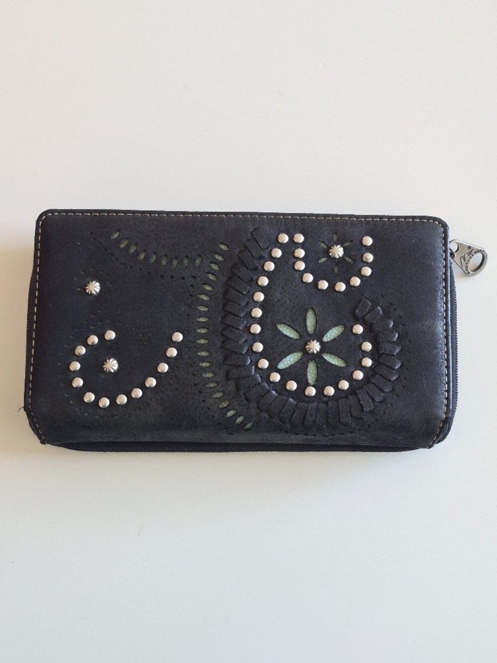 Montana West Black Western Studded Cutout Zip Around Wallet